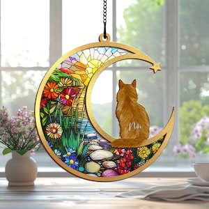 Loss of Pet Sympathy Gift| Pet Memorial Suncatcher| Pet Remembrance Gift| Handmade Custom Name Cat Decor, Cat Memorial Gift, Cat Loss Gift