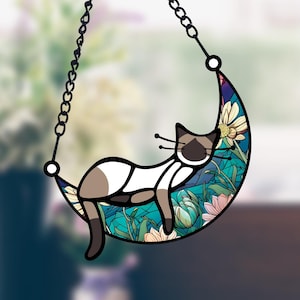 Sleeping Cat on Moon Suncatcher: Handmade Pet Memorial Gift