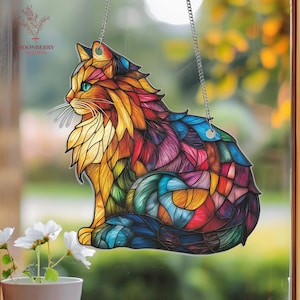 Cat Suncatcher, Cat Lover Gift, Pet Memorial Gift, Cat Mom Gift, Cat Memorial Gift, Mom Suncatcher Hanging, Housewarming gift, Mom Gift