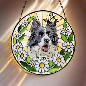 Custom Pet Portrait Stained Glass Suncatcher, Stained Glass Dog Memorial, Custom Dog Portrait from Photo, Sympathy Gifts, Stained glass dog
