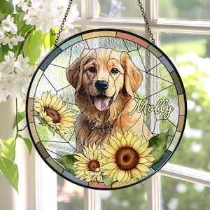 Personalized Pet Portrait Stained Glass Suncatcher, Custom Dog Portrait from Photo, Dog Portrait Art Suncatcher, Stained Glass Dog Memorial