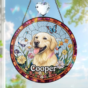Custom Pet Portrait Stained Glass Suncatcher, Dog Memorial Ornament, Custom Dog Portrait from Photo, Pet Memorial Gift, Window hangings
