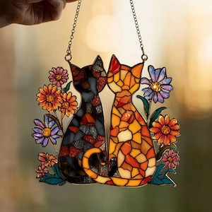 Stained Glass Cat Suncatcher: Handmade Mosaic Window Decor