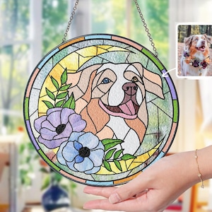 Custom Pet Portrait Glass Suncatcher, Dog Cat Glass Art, Pet Window Hangings, Pet Portrait From Photo, Pet Memorial Gift, Pet Lover Gift