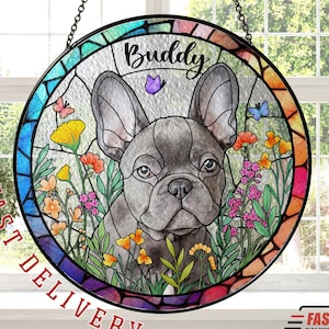 Custom Pet Portrait Stained Glass Suncatcher, Pet Memorial Gift Custom Pet Portrait from Photo, Dog Cat Portrait Lightcatcher Window Hanging